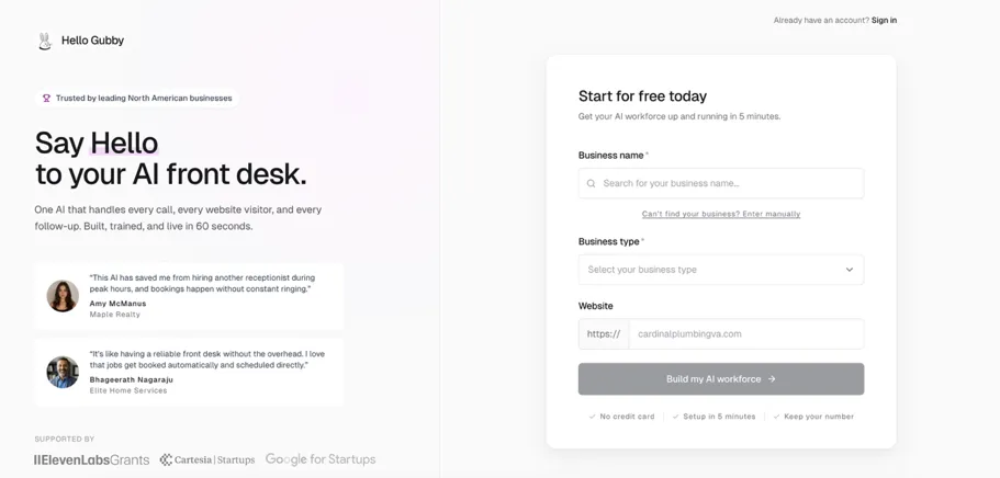 Hello Gubby's UI Free Try CTA