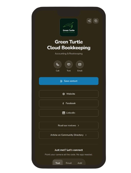 Fraser's Made Digital Business Card Snapshot